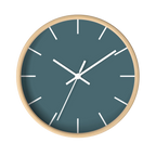 Deep space sparkle teal silent wall clock, wooden base, white hands, white markers, 10 inch, front view.