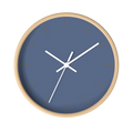 Dust blue silent wall clock, wooden base, white hands, grey markers, 10 inch, front view.
