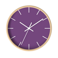 Garlic Purple silent wall clock, wooden base, white hands, white markers, 10 inch, front view.