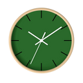 Mughal green silent wall clock, wooden base, white hands, black markers, 10 inch, front view.