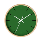 Mughal green silent wall clock, wooden base, white hands, black markers, 10 inch, front view.