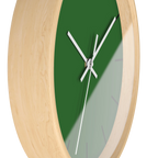 Mughal green silent wall clock, wooden base, white hands, black markers, 10 inch, side view.