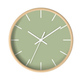 Schist green silent wall clock, wooden base, white hands, white markers, 10 inch, front view.