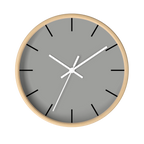Stardust grey silent wall clock, wooden base, white hands, black markers, 10 inch, front view.