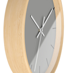 Stardust grey silent wall clock, wooden base, white hands, black markers, 10 inch, side view.