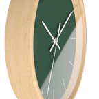 Stromboli green silent wall clock, wooden base, white hands, stardust grey markers, 10 inch, front view.