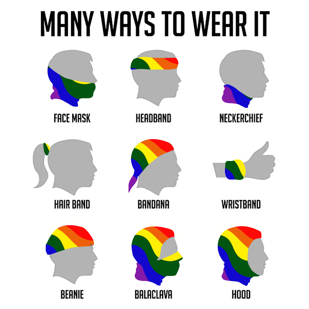 Abstract Pride Rainbow Neck Gaiter Ways To Wear Chart