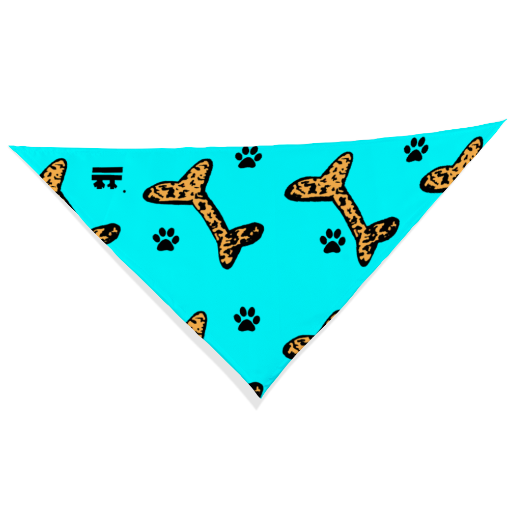 Jasmine Jackson Artwork ; Freebrd Original "BonePaw" Pet Bandanna   12'x 26'  Neon Aqua